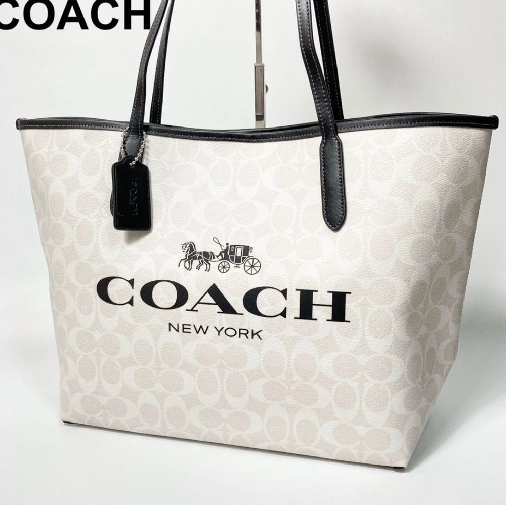 Coach Signature White and Black Tote